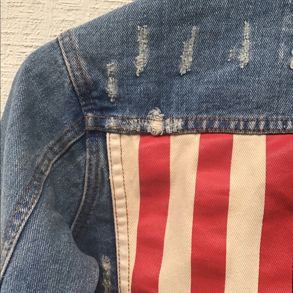 UNIF American flag denim jean distressed spikes jacket - Picture 13 of 16